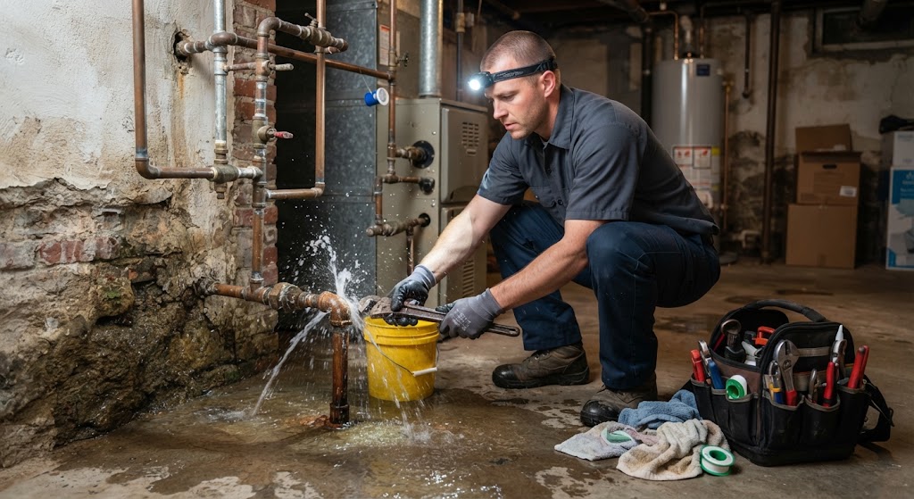 emergency leak repair Livingston NJ technician responding to active water leak